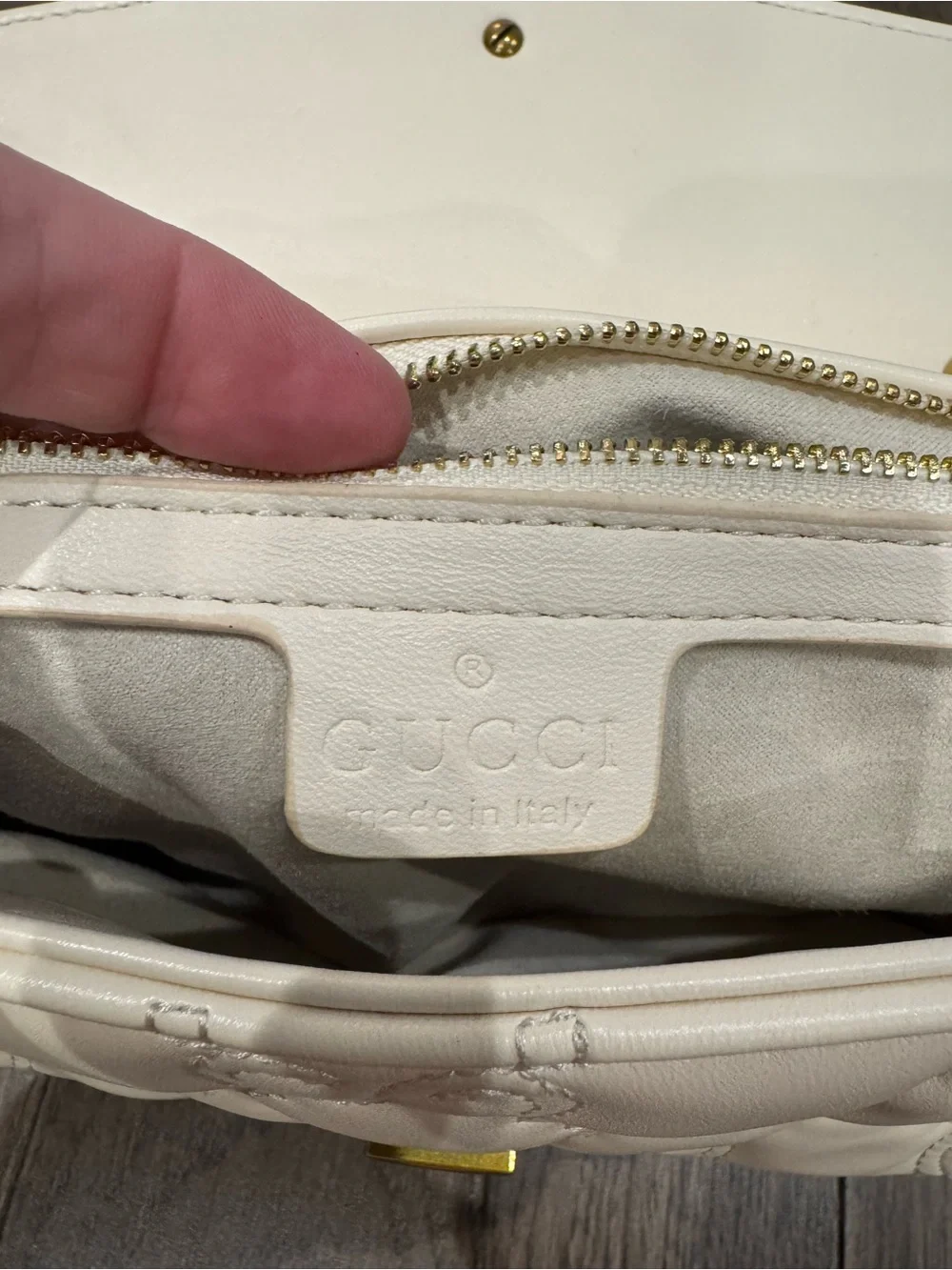 Gucci Cream GG Quilted Shoulder Bag with Gold Chain
